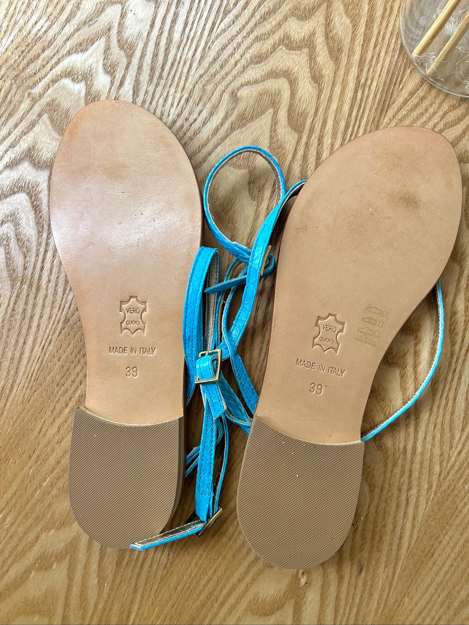 Sandales bleue turquoise bande entremêlées comme neuve Pointure 39 La Contessa – photo 2